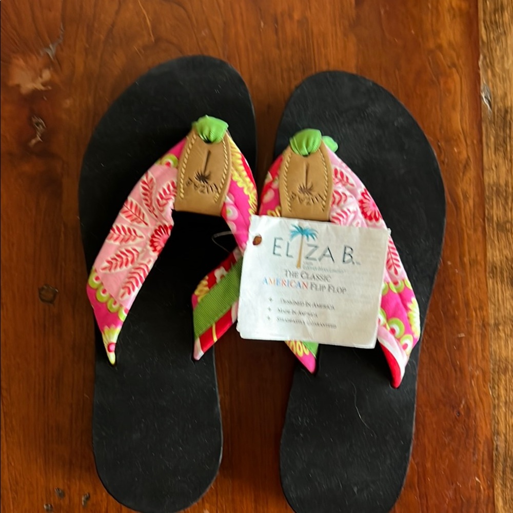 NWT Eliza B Black and Pink Flip Flops
